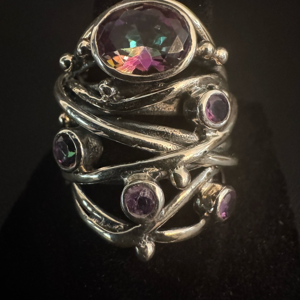 Elegant Sterling‎ Silver and Purple mystic, topaz, and amethyst Gemstone Ring